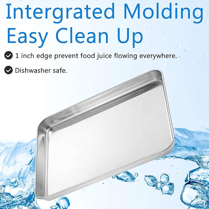 Baking Sheets Set of 5, Bastwe Stainless Steel Baking Pan Tray Cookie Sheet, Size 10 x 8 x 1 inch, Non Toxic & Healthy, Rust Free & Easy Clean