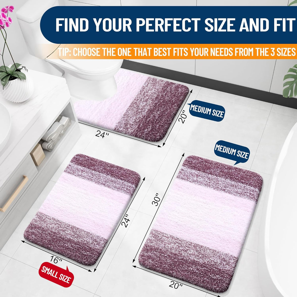 OLANLY Bathroom Rugs Mat 30x20, Extra Soft Absorbent Microfiber Bath Rugs, Rubber Backing, Quick Dry, Machine Washable Bath Mats for Bathroom Floor, Tub and Shower, Home Decor Accessories, Mauve