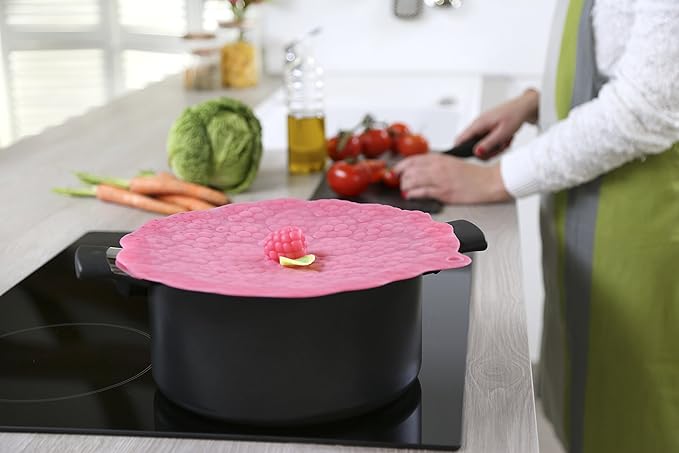 Charles Viancin - Raspberry Silicone Lid for Food Storage and Cooking - 11''/28cm - Airtight Seal on Any Smooth Rim Surface - BPA-Free - Oven, Microwave, Freezer, Stovetop and Dishwasher Safe