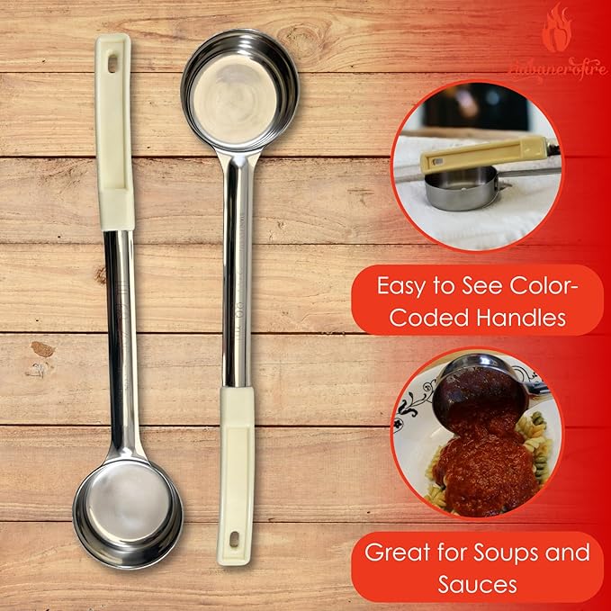 3 Ounce Solid Stainless Steel Portion Control Ladle Spoon for Measuring and Serving; Commercial Grade Serving Scoops [Pack of 2]