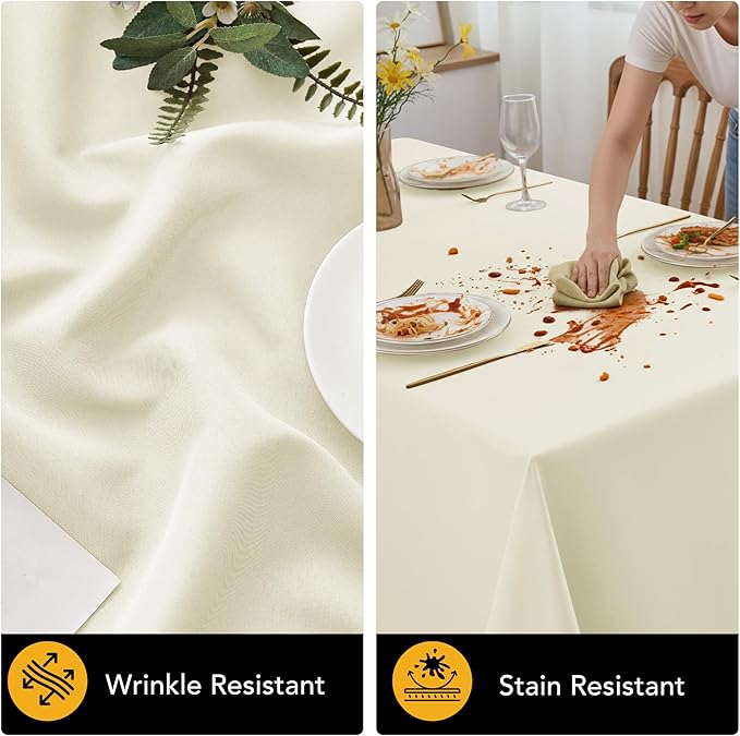 10-Pack Ivory Tablecloths for Rectangle Tables, 70 x 108 Inches, Stain-Resistant Polyester Fabric for 6 Foot Tables - Washable Table Covers for Weddings, Banquets, Birthday Parties, Events