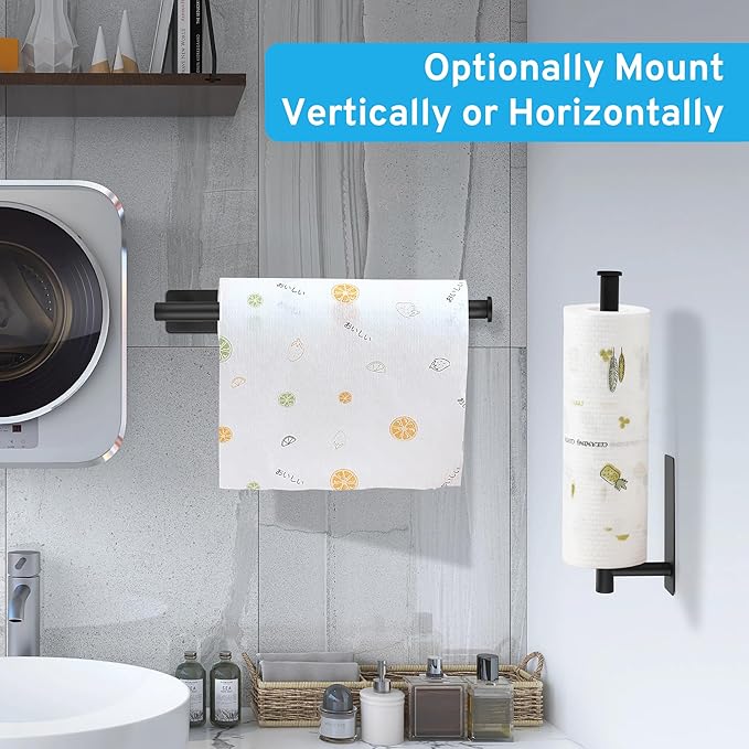 UREZORGEAR 2nd Gen Paper Towel Holder Under Cabinet No Drilling, [More Sturdy] Self Adhesive or Drilling Paper Towel Holder Wall Mount for Kitchen,RV [Fit Mega Paper Towel Roll] SUS304 Stainless Steel