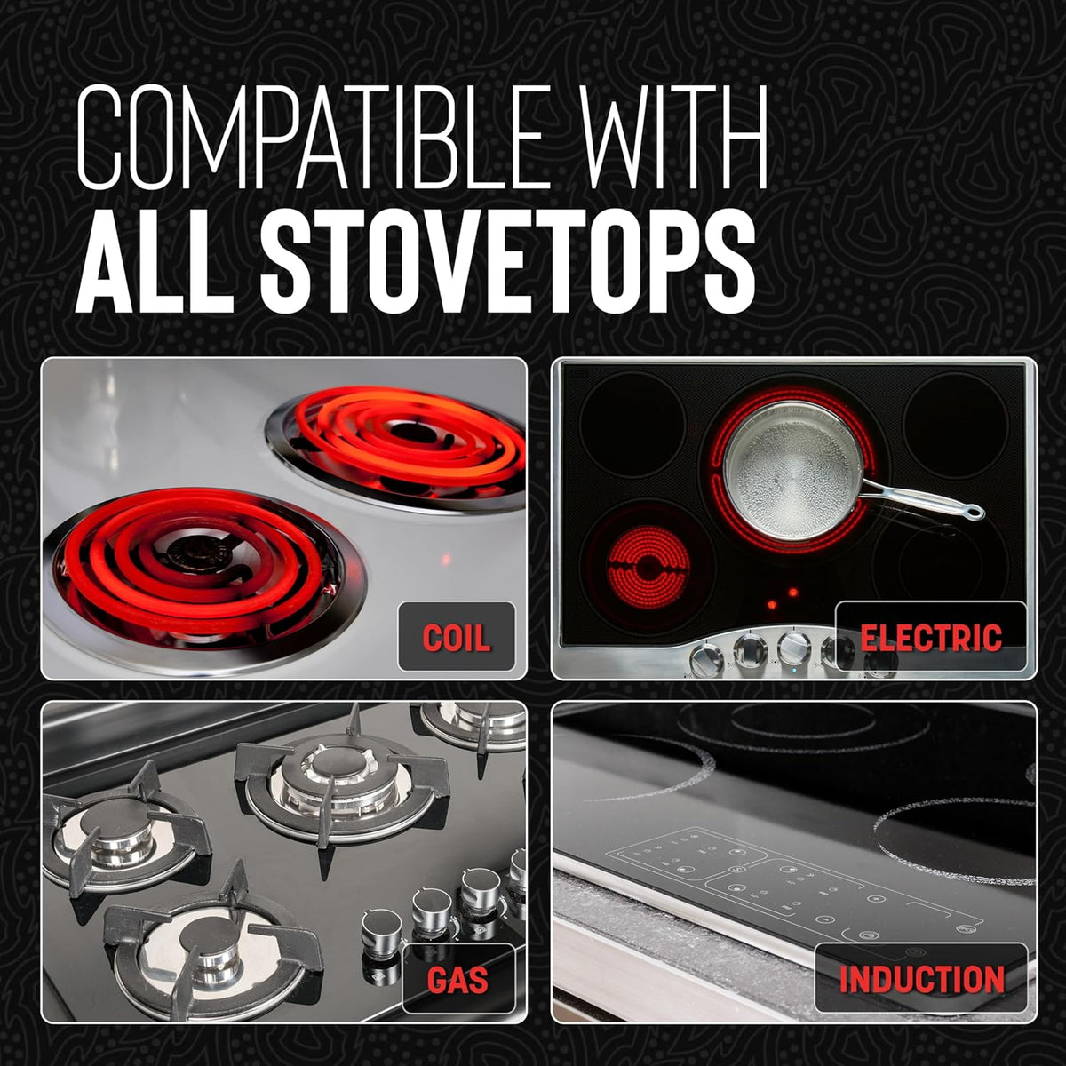 Hell's Kitchen Hybrid 3 Piece Set, 8-inch Frying Pan, 2.5 Qt Saucepan and Tempered Glass Lids, Tri-Clad Stainless Steel and PFAS-Free Ceramic Nonstick, Metal Utensil Safe, All Cooktops, Oven Safe