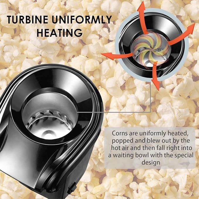 Nostalgia Hot Air Popcorn Popper Maker, 1200W Electric Pop Corner Machine, 16 Cups, 3 Minutes Done, Fully Automatic Healthy No Oil and No Sugar Corn Popcorn Machine (Black)