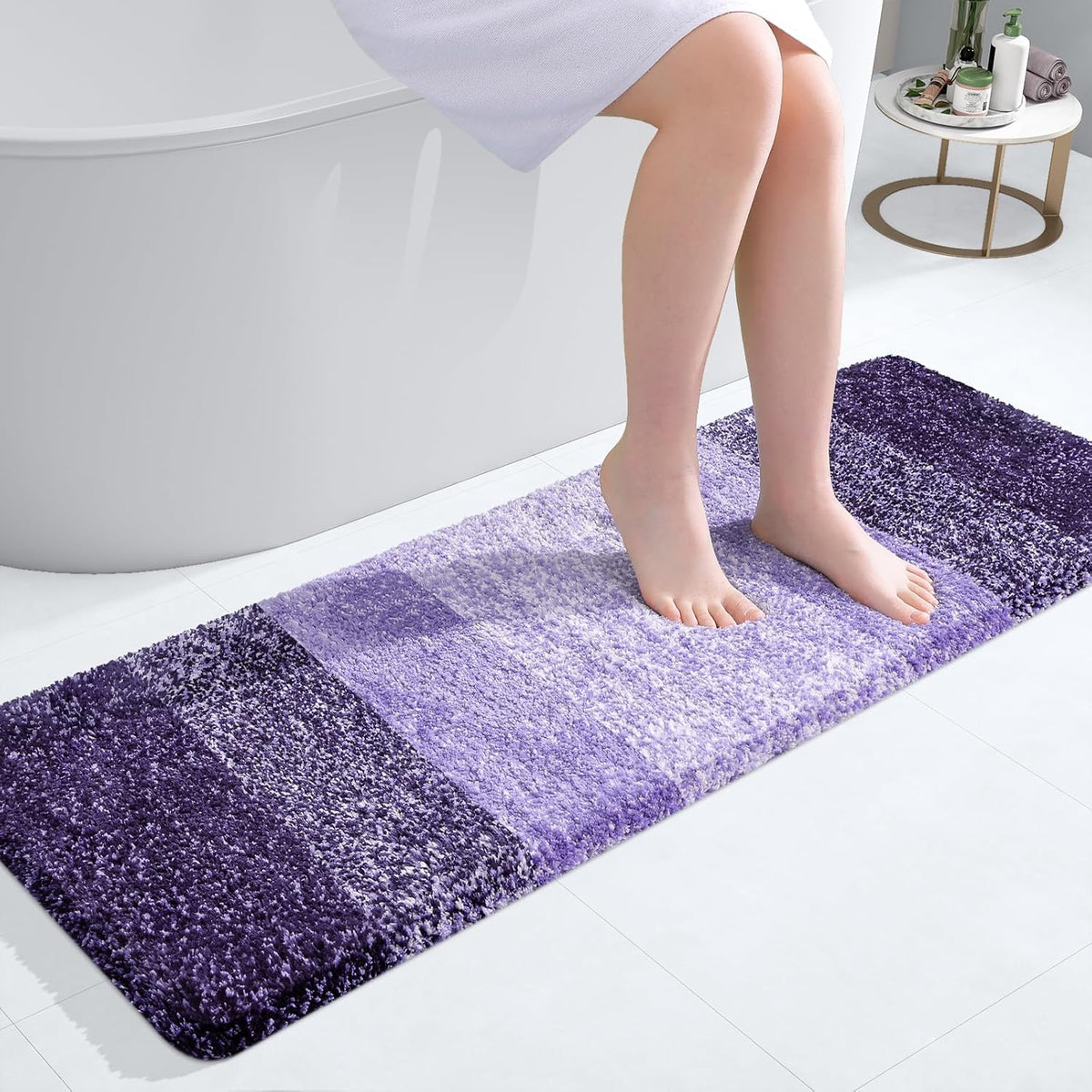 OLANLY Bathroom Runner Rugs 47x17, Extra Soft Absorbent Microfiber Bath Rugs, Rubber Backing, Quick Dry, Machine Washable Bath Mats for Bathroom Floor, Tub and Shower, Home Decor Accessories, Violet