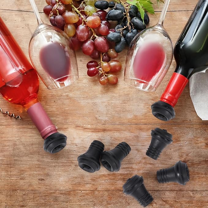 Honoson 72 Pieces Wine Stopper Silicone Resealable Pump Vacuum Saver Practical for Kitchen Supplies Bottle Tools (Black)