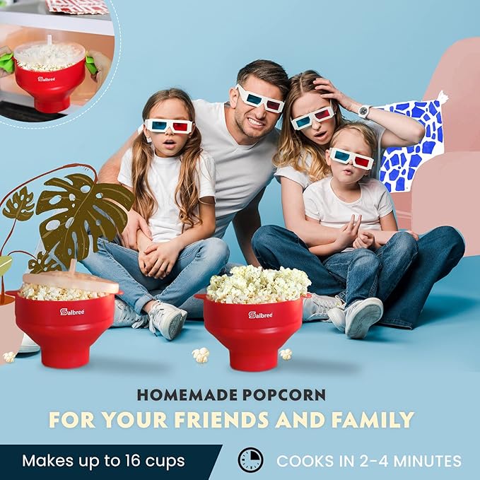 The Original Salbree Collapsible Silicone Microwave Popcorn Popper Maker Machine, Microwavable Bowl Holds 16 Cups, Uses Hot Air and Oil Always Optional - The Most Colors Available (Orange)