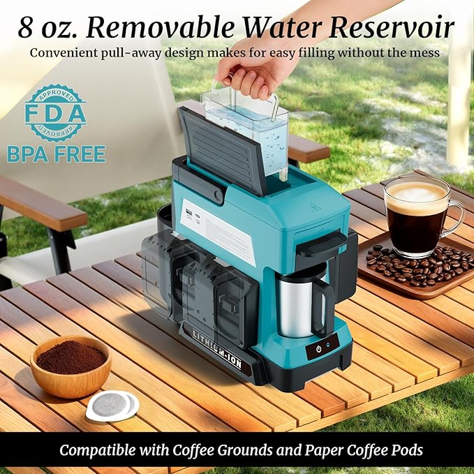 Cordless Coffee Maker for Makita 18V Battery, 3 Brewing Options Drip Coffee Maker with Coffee Grinder, Portable Single Serve Coffee Makers for Camping, Travel, and Jobsite. (Tool Only)