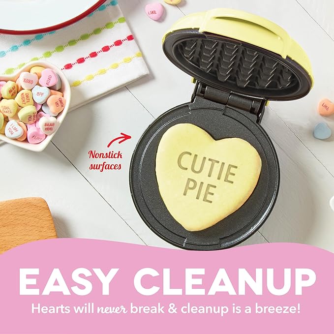 Dash & Sweethearts® Mini Waffle Maker- Mini Machine for Creative Homemade Treats - Nonstick Iron with Unique Print Design - Stylish Waffle Machine - Cutie Pie Yellow