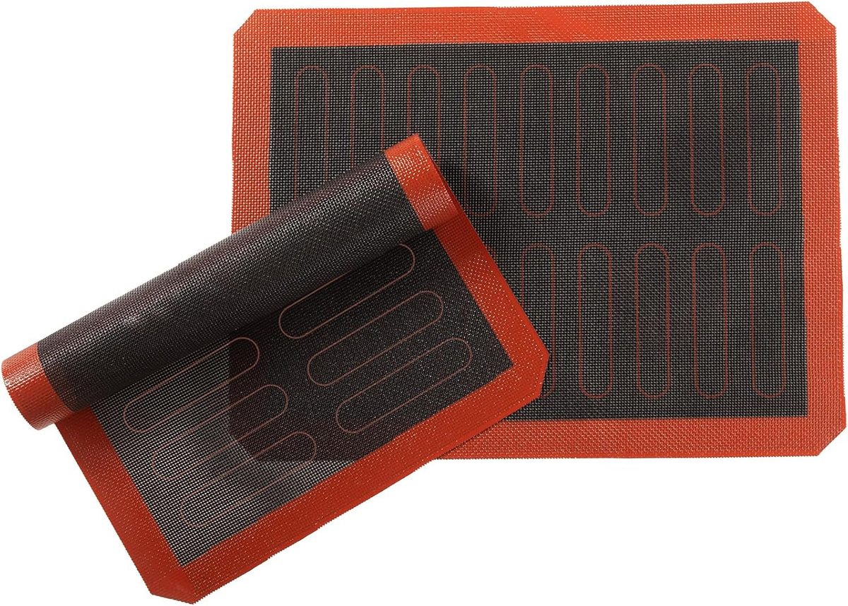2 PCS Perforated Silicone Baking Mat, Macaron Baking Sheet, Reusable & Non-stick Bakeware Mats for Cookies, Macarons, Bread and Pastry，16.5""x11.6"" (Type 2-2pcs), Red