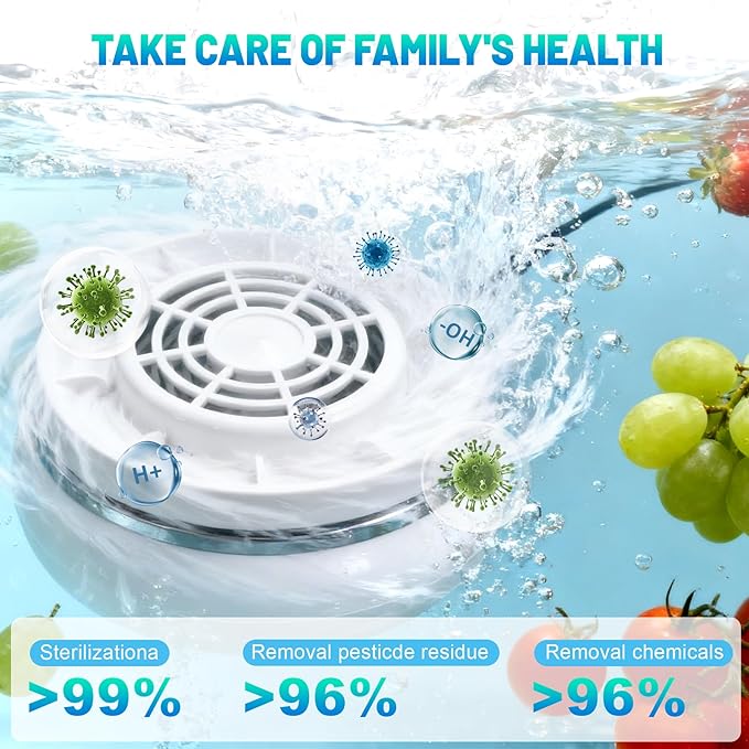 Fruit and Vegetable Washing Machine, Upgrade Wireless Fruit Cleaner Device, Titanium Electrolysis Fruit and Veggie Cleaning Machine, Waterproof Food Purifier for Fruits, Vegetables, Meat and Tableware