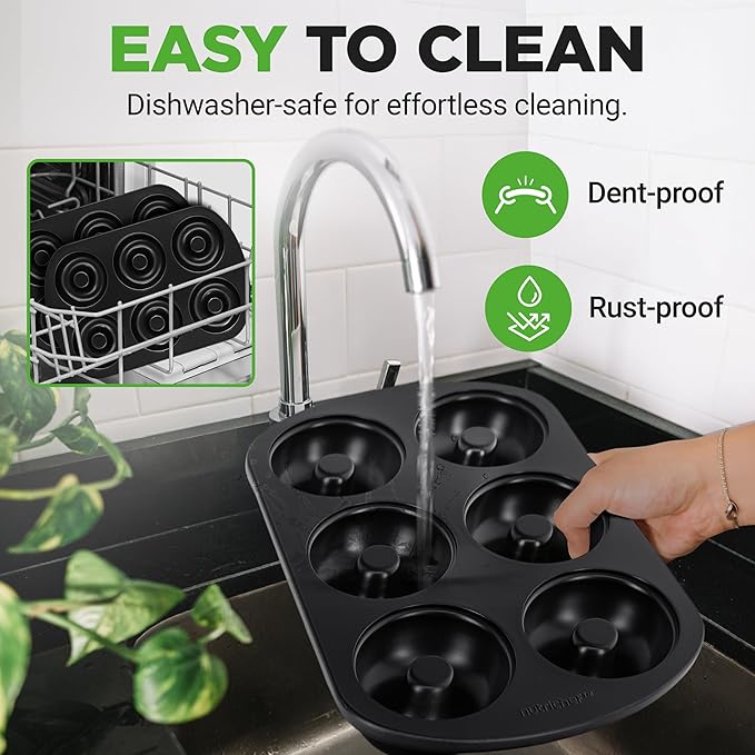 NutriChef Nonstick Donut Pans for Baking | 6 Durable & Easy to Clean Doughnut Molds | Fits Full-Sized Doughnuts | Oven Safe Up To 450F | Bake Perfect Donuts & Bagels | 12.5 x 8.5 Donut Trays | 2 Pack