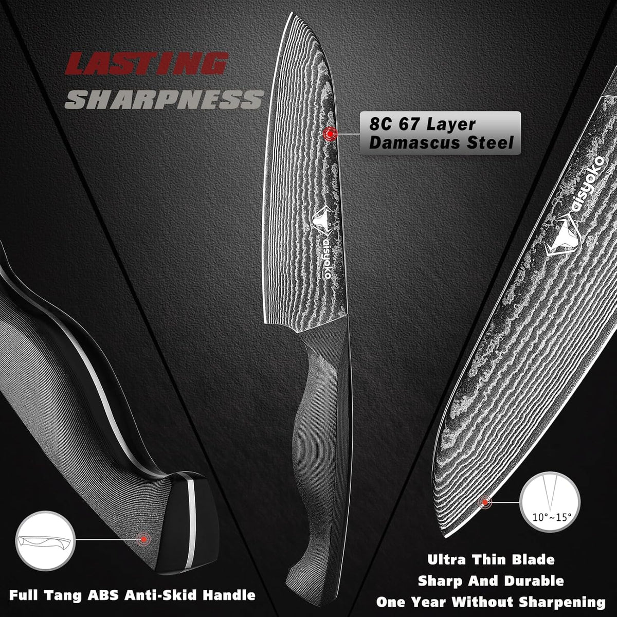 Santoku Knife 5" inches-Japan 8C Super Steel 67 Layer Damascus Steel-Sharp Kitchen Knife-Full Tang ABS Anti-Skid Handle utility knife Cooking Knife with Luxury Gift Box