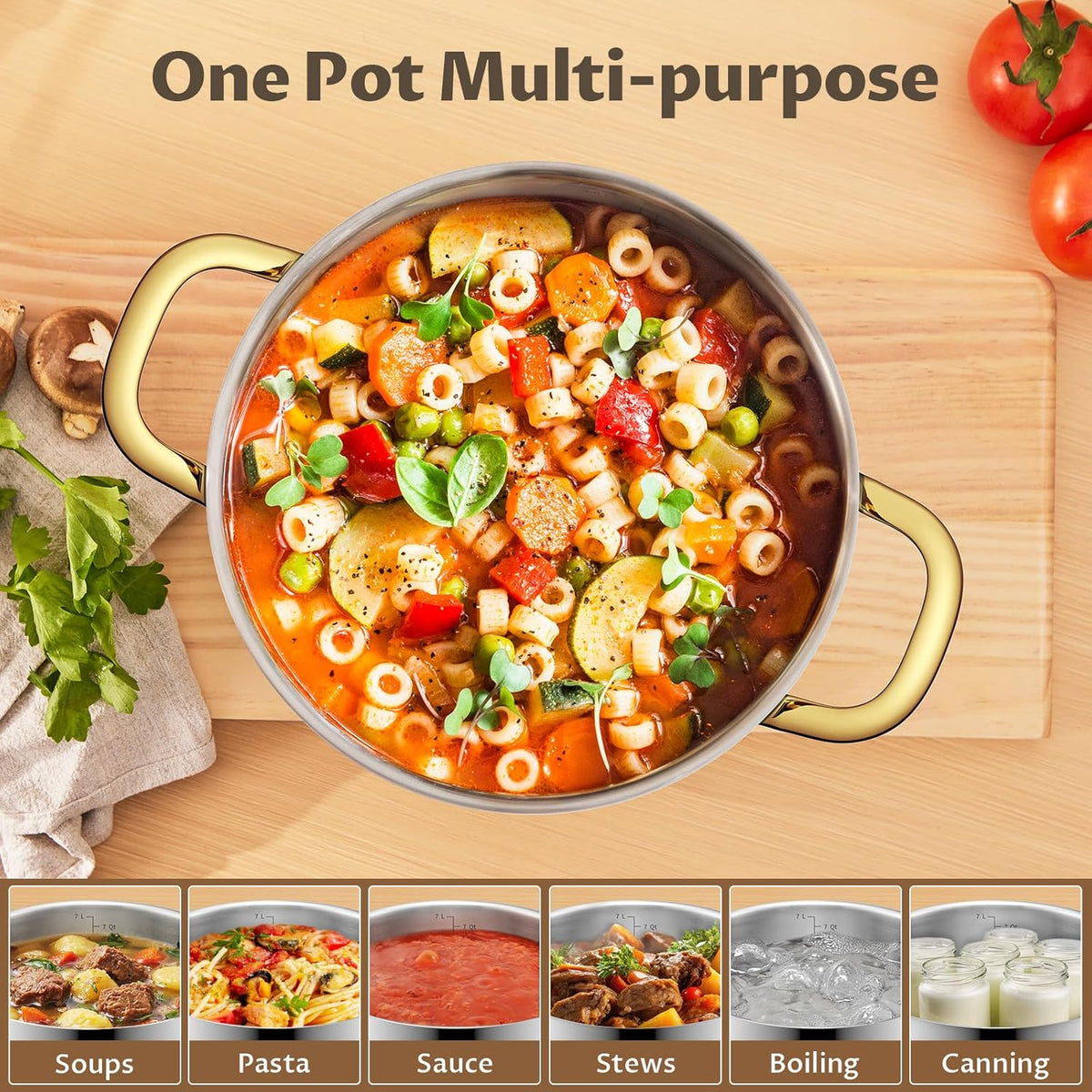 BEZIA 12 Quart Stainless Steel Stockpot with Lid, Induction Compatible Large Cooking Pots, Triple-Layer Bottom for Even Heat, Pasta & Soup Pot for Canning, Stews, and Bulk Cooking, Dishwasher Safe