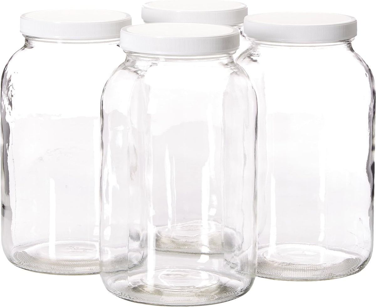 kitchentoolz 1 Gallon Glass Jar Wide Mouth with Airtight Foam Lined Plastic Lid - Large Mason Jar for Fermenting Kombucha Kefir - Storing and Canning (4)
