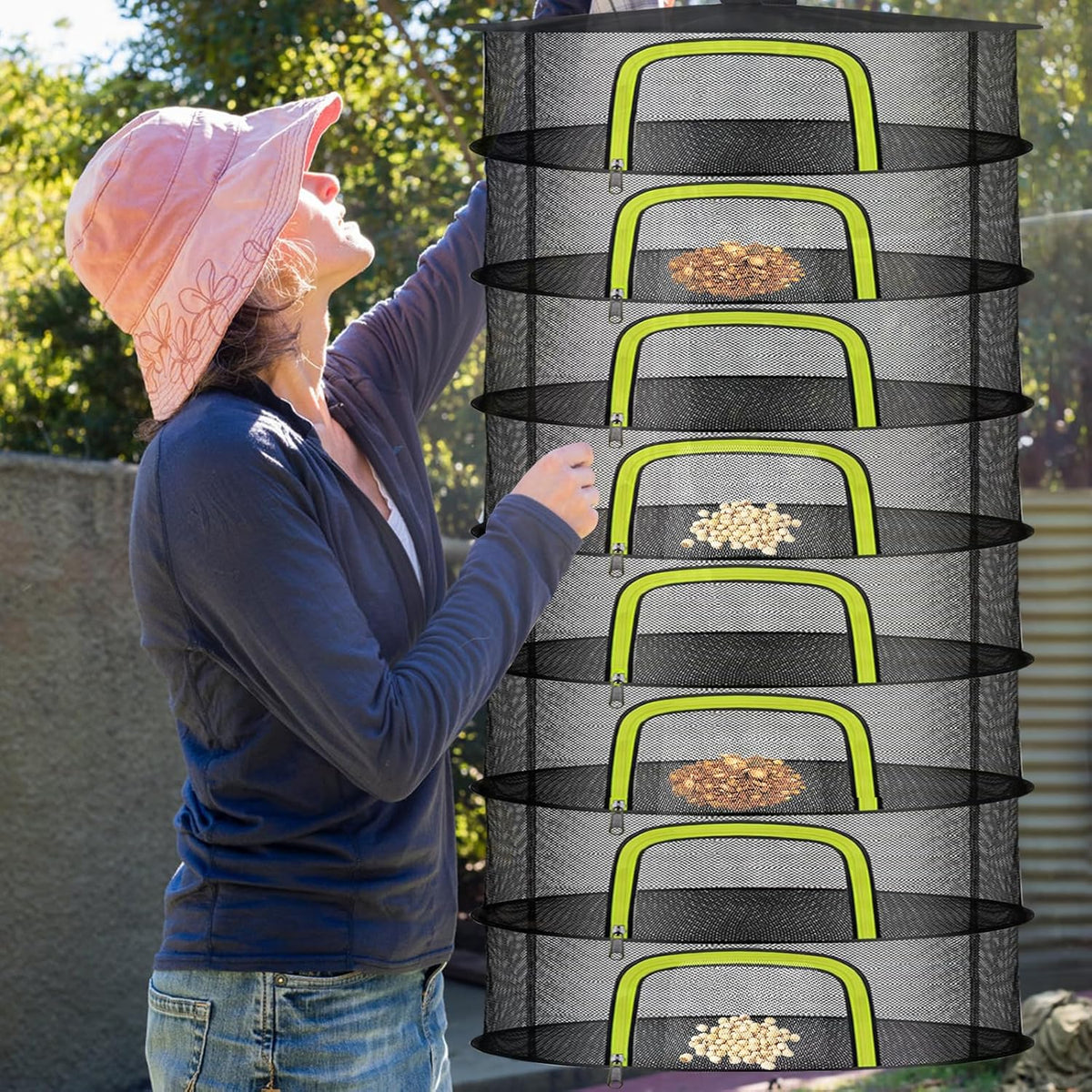 8 Layer Herb Drying Rack, Herb Drying Rack Hanging Mesh, Foldable Grass Drying Rack With U-Shaped Zipper, Garden Scissors, Hooks, For Drying Herbs Plants, Flowers, Fruits, Food(8 Layers-23.62'')