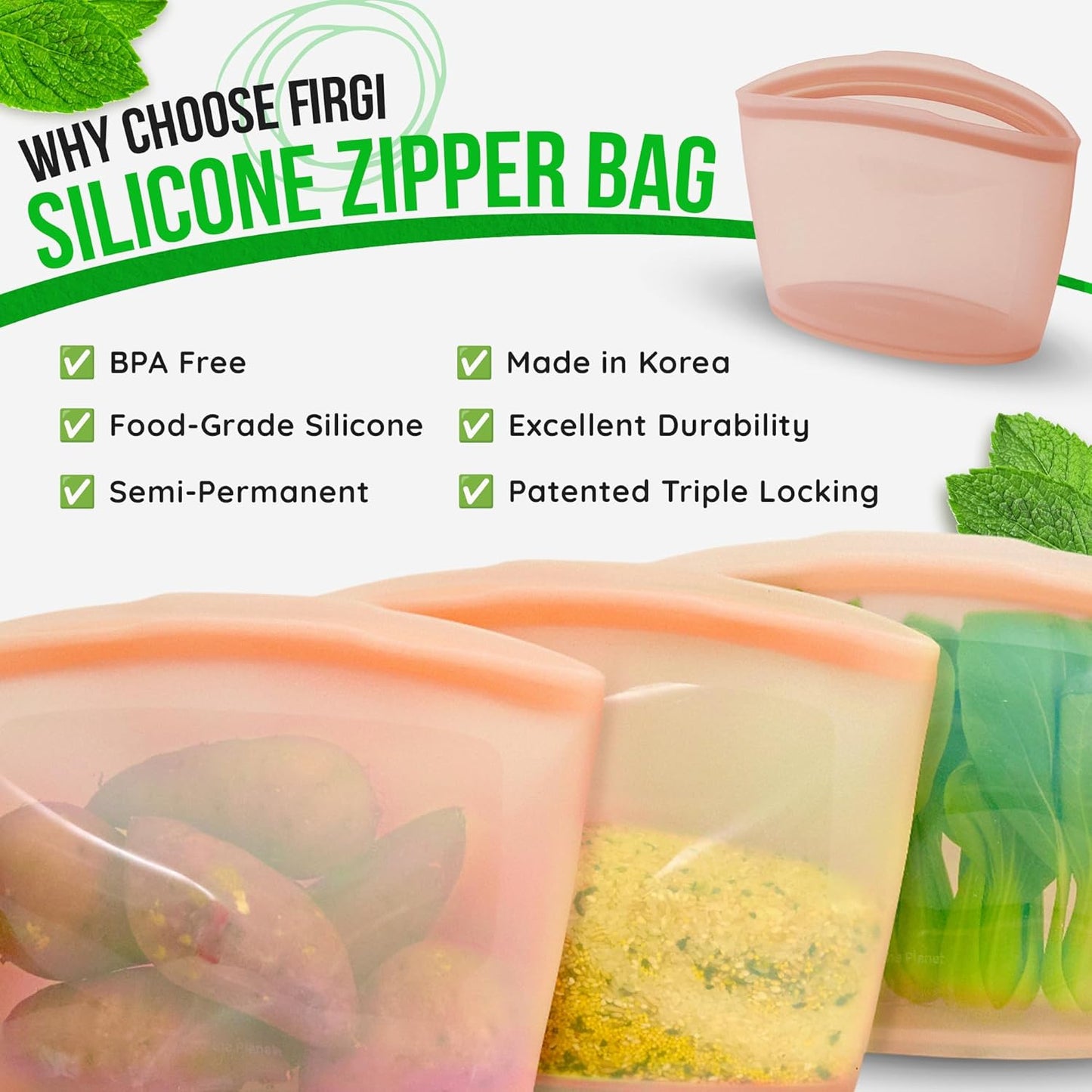 Reusable Silicone Food Storage Bags 6.3Cup (53oz), Airtight Food Storage Containers Food Grade Silicone Snack Bags, BPA Free Food Storage Container, Microwave Safe, Sous Vide Container, Dry Rose