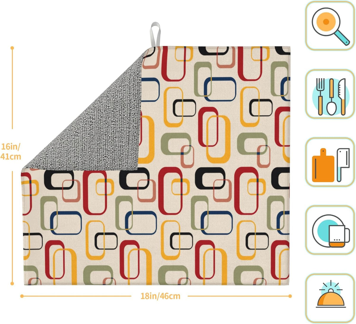 Mid Century Modern Retro Dish Drying Mat for Kitchen Counter Washable Absorbent Reversible Microfiber Vintage Decorative Drying Pad Kitchen Accessories 16x18 Inch