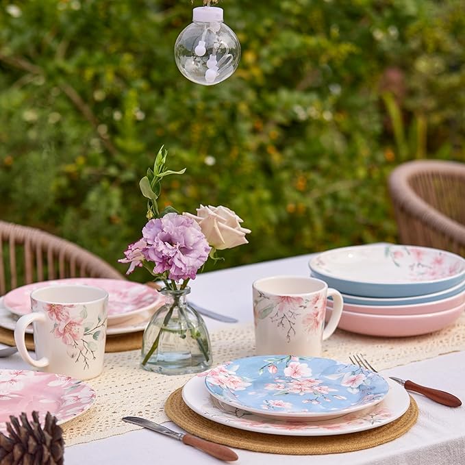 Bico Spring Sakura Dinner Plates Set of 4, 11 Inch Large Ceramic Plates for Pasta, Steak, Stylish Serving Dishes, Microwave and Dishwasher Safe, Gift for Housewarming and Thanksgiving