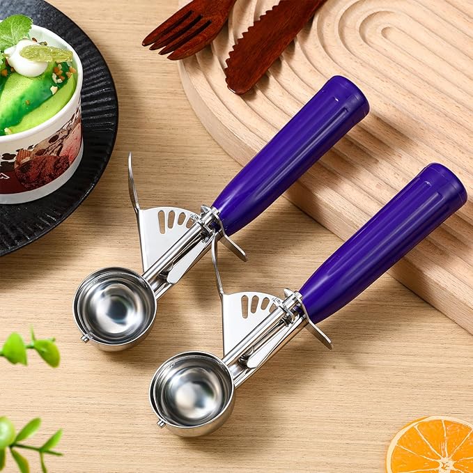 Reallnaive 4 Pcs Release Cookie Scoops Ice Cream Scooper with Trigger Release Portion Scoop Stainless Steel for Portion Control, Baking Food, Cookie Dough (0.75 oz,Purple)