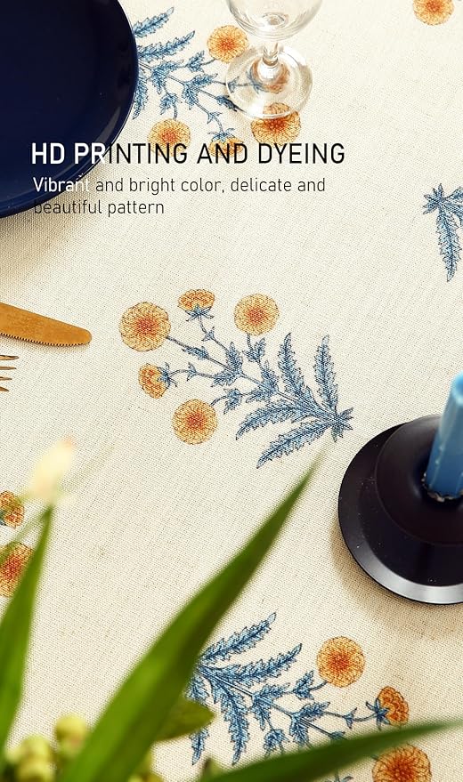 ISAENNE Designer French Pale Yellow Long Tablecloth Rectangle,Linen Floral Table Cloth,Wrinkle Resistant Decor Tablecloths for Dining Thanksgiving Banquet Kitchen Party,63"*102"-Estevan A