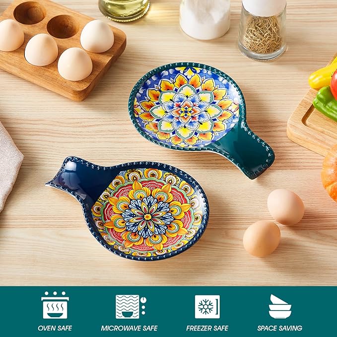 vancasso Ceramic Spoon Rest Sets of 2 for Stove Top, 7.7 Inch Cooking Spoon Holder for Kitchen Counter Decor, Spoon Holder for Coffee Spoon Rest, Spoon Cradle, Spatula, Spoons or Tongs, Dark