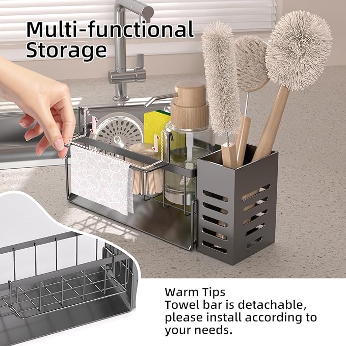 Kitchen Caddy Sink Organizer,Sponge Holder for Kitchen Sink,Dish Soap Dispenser,Kitchen Sink Accessories Countertop Organizer,Stainless Steel Sink Sponge Caddy Over the Sink Shelf