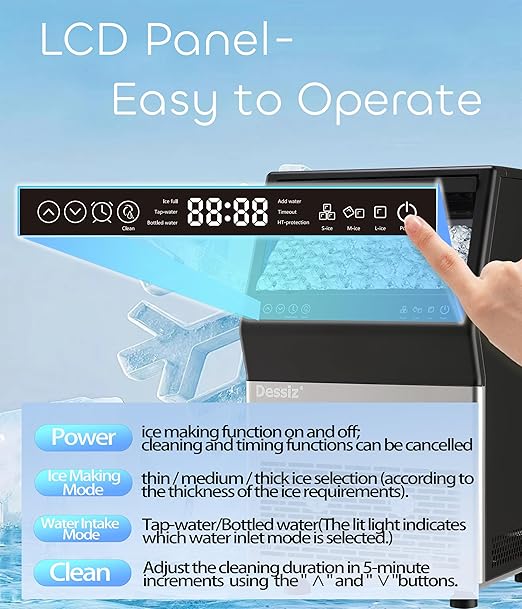 Dessiz Commercial Ice Maker Machine, 100lbs/24H Stainless Steel 36pcs Under Counter Freestanding Ice Maker with 33lbs Ice Storage Capacity