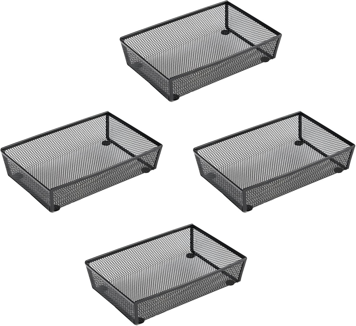 BYCY 4 Pack Silverware Drawer Organizer, Mesh Utensil Organizer for Kitchen Storage, Black Steel Metal Mesh Tray for Flatware Fork Spoon Knife (9 x 6 x 2 Inch,black)