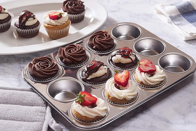 Fox Run Muffin and Cupcake Pan, 12 Standard Cup Stainless Steel Muffin Pan