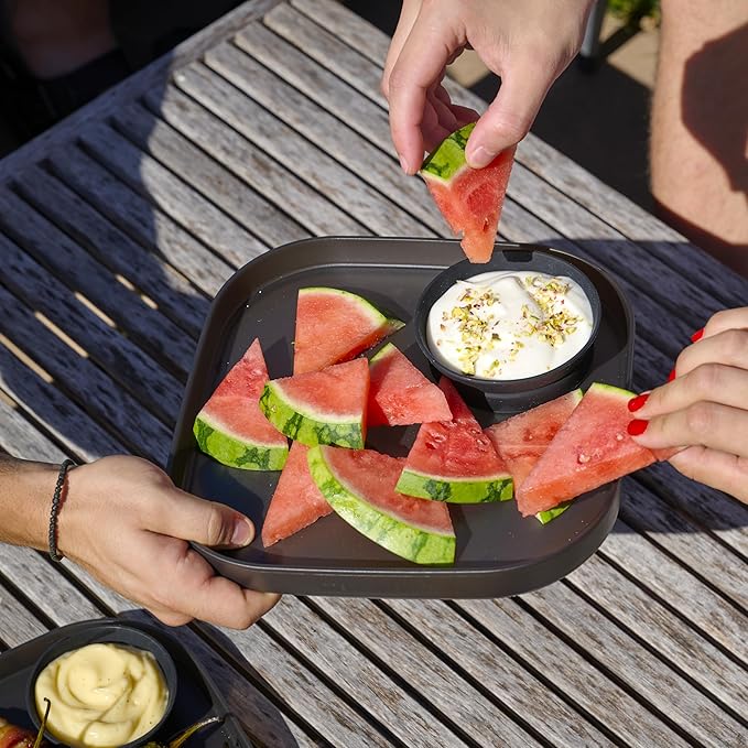 madesmart Dipware Reusable Dining Plate/Serving Tray for Appetizers and Snacks, Food-Safe Appetizer Serving Platter with Removable Dip Bowl, Carbon