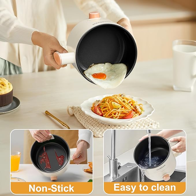 Stariver 1.5L Electric Hot Pot - Mini Portable Electric Pot, Non-Stick Noodle Cooker for Ramen, Soup, Pasta, Egg, Oatmeal - Overheat & Boil-Dry Protection - Ideal for Dorm, Office, Travel Gift