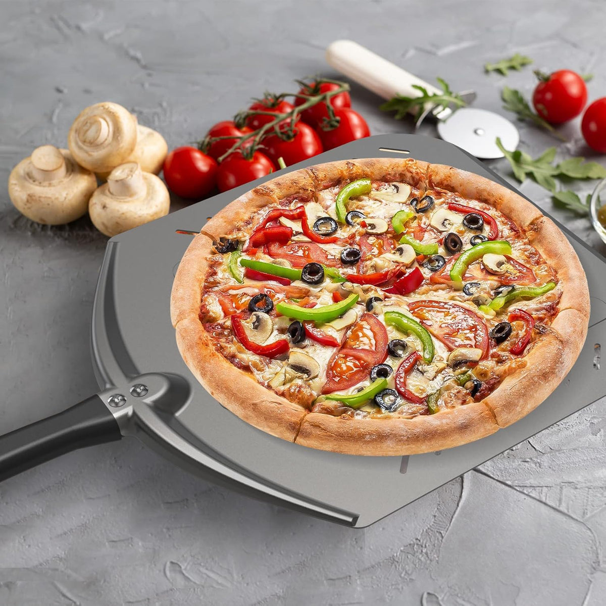 Q Pizza Aluminium Pizza Peel, 12 inch Perforated Metal Pizza Turning Paddle for Grill Oven, Kitchen Tool Non-stick Pizza Spatula for Baking Bread Pastry Dough Pie & Cake, PT201