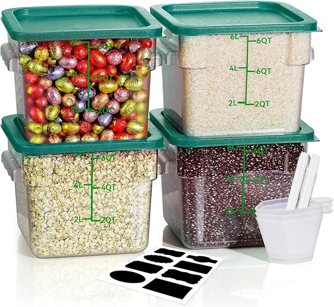 6QT Clear Food Storage Containers: 4 PCS[Food Grade][Hot&Cold Resistant] NSF Food Storage Containers with Lids for Home Restaurant Kitchen Storage Pizza Proof Dough, Green N