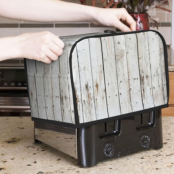 Chic White Wood Toaster Cover 2 Slice, Cute Rural Bread Machine Cover, Washable Dust-Proof Cover for Kitchen Small Appliance Cover,with Top Handle