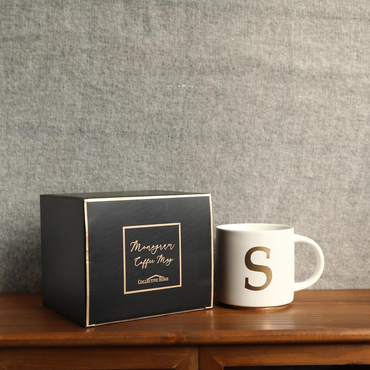 COLLECTIVE HOME - Monogram Ceramic Mugs, 15 oz Golden Initial Coffee Cups, Elegant Alphabet Tea Mugs, Elegant Personalized Mug with Gift Box, Unique Mug with Double Side Capital Letter (S)