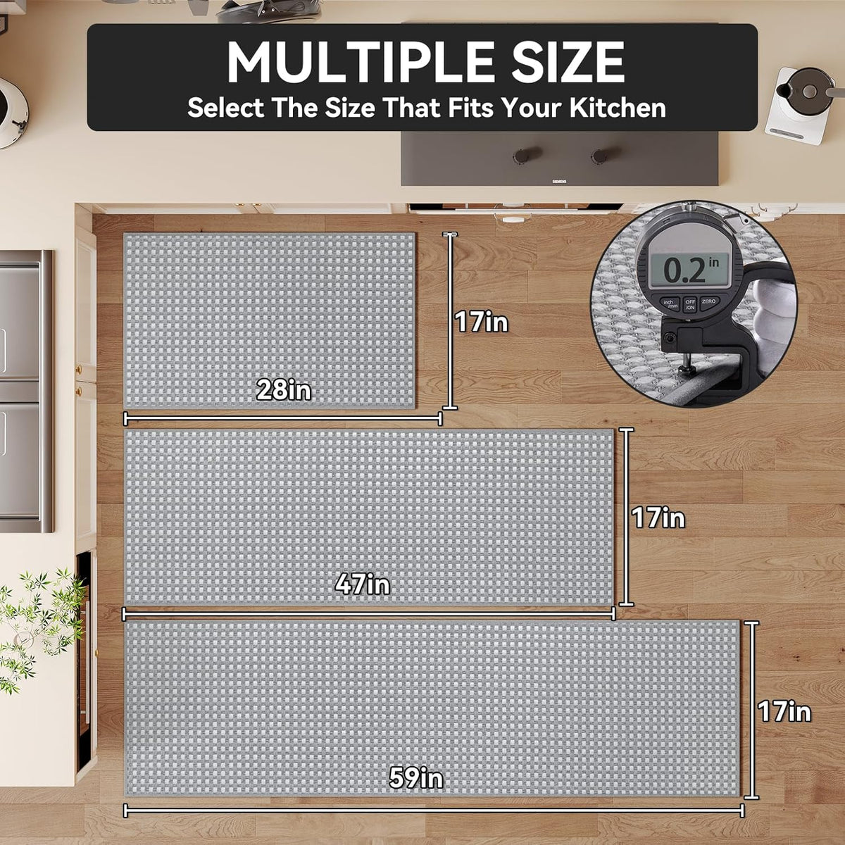 Kitchen Rugs Non Slip Washable, Rubber Backing Soft Chenille Braided Kitchen Mats for Floor, Super Absorbent Kitchen Runner Rug Standing Mat Sink Mat, Easy to Clean, Gray 17"x47"