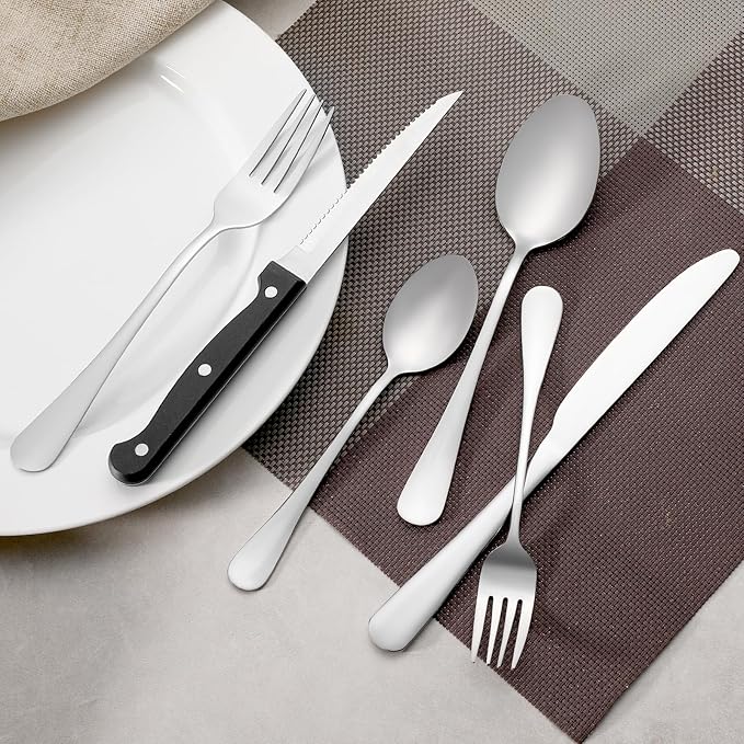 8 Pcs Forks and Spoons Silverware Set, Food Grade Stainless Steel Flatware Cutlery Set for Home, Kitchen and Restaurant, 4 Dinner Fork(8") and 4 Teaspoon(6.7"), Mirror Polished, Dishwasher Safe