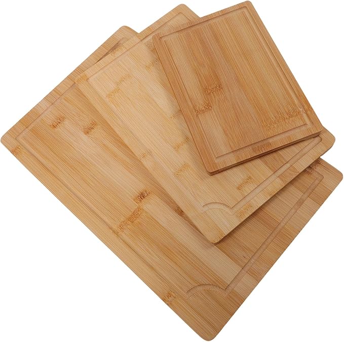 Chopping Board,3Pcs Wooden Cutting Boards with Built in Handles Liquid Grooves for Kitchen Meat Vegetable