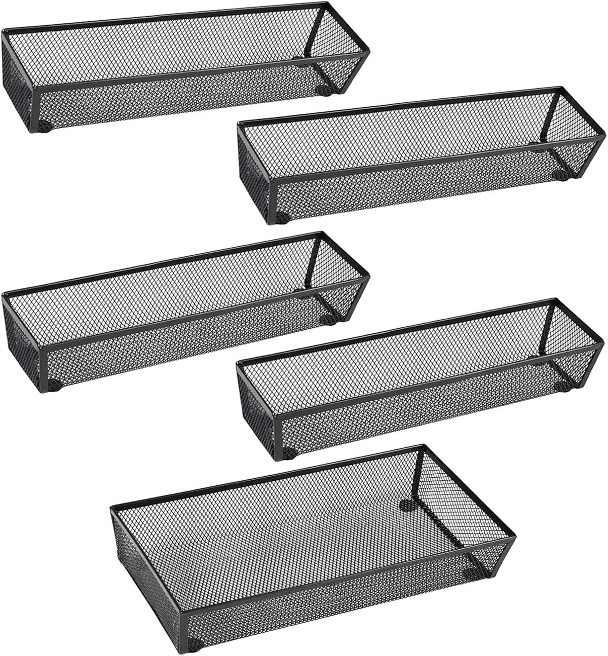 BYCY Silverware Drawer Organizer, Mesh Utensil Organizer for Kitchen Storage, Black Steel Metal Mesh Tray for Flatware Fork Spoon Knife… (12 * 3-5P-Black)