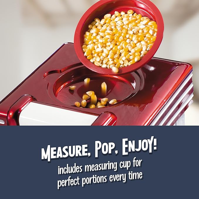 Nostalgia Retro Hot Air Popcorn Maker – 12 Cups Oil Free Popping – Countertop Machine with Measuring Cup – Healthy Snacks & Movie Nights – Red