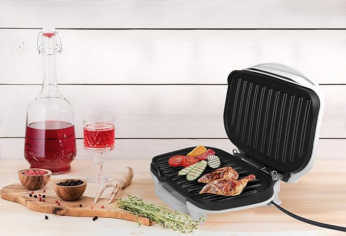 Courant 2-Serving Classic Plate Electric Indoor Grill and Panini Press, Contact Grill Champ, White
