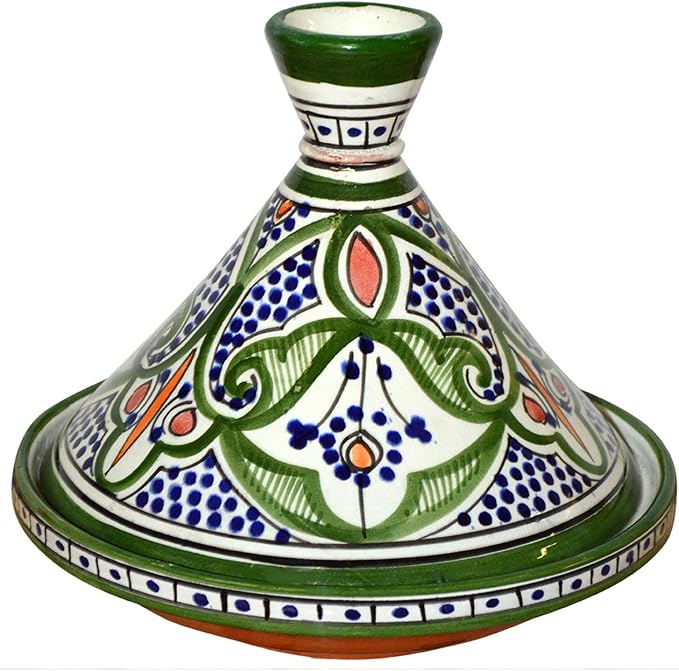 Moroccan Handmade Serving Tagine Exquisite Ceramic With Vivid colors Original Medium 10 inches Across
