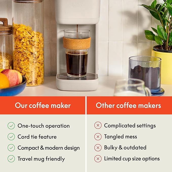 BELLA Single Serve Coffee Maker,K-Cup & Coffee Ground Compatible with Removable,Adjustable Drip Tray,Auto Shutoff & Reusable Dishwasher Safe Accessories,Brews 6oz to 14oz,1000 Watt,Oatmilk(Pack of 4)