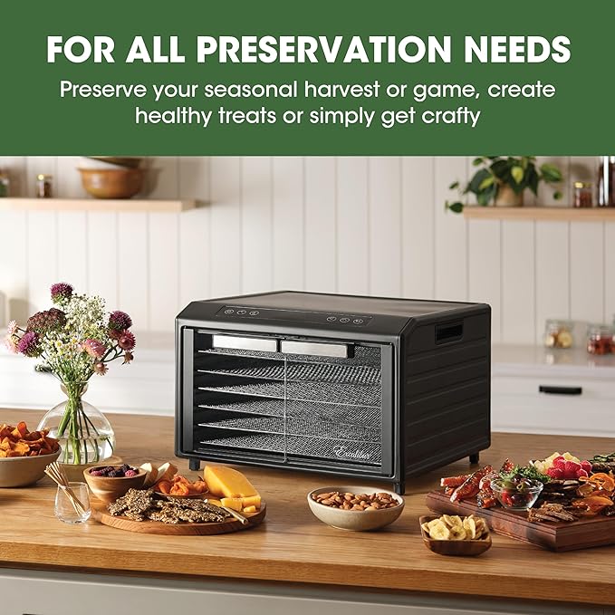 Excalibur Electric Food Dehydrator Select Series 6-Tray with Adjustable Temperature Control Includes Chrome Plated Drying Trays Stainless Steel Construction and Glass French Doors, 700-Watts, Black
