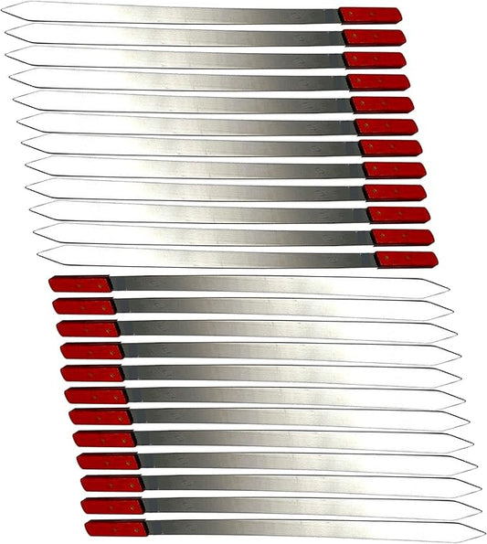 Stainless Steel Barbecue Skewers BBQ Outdoor Grill Skewer stick Barbecue Fork with Solid Wood Handle for Grilling Shish Kebob Koubideh Persian Brazilian Kebab 1" Wide + 1 Free Skewer (24pcs)