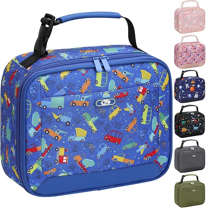 Lunch Box Kids Insulated Lunch Bag for Boys Girls Cute Reusable Lunch Tote Bag Waterproof Portable Thermal Lunch Box Kids for School Picnic Travel Blue Car