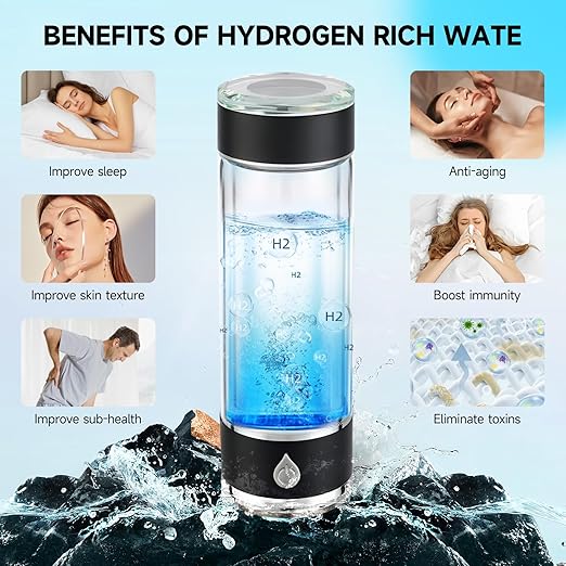 Hydrohealth Hydroh Hydrogen Water Bottle Generator, Portable and Rechargeable Hydro Health Hydrogen Water Bottle Glass with SPE Pem Technology,3 Min 4100 PPB Pure Hydrogen Rich Concentration
