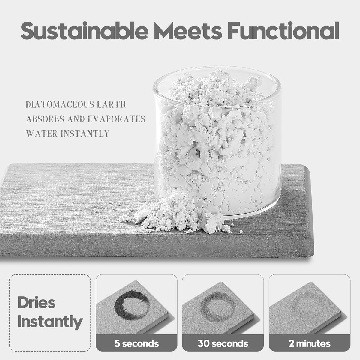 4PCS Bathroom Sink Vanity Trays, Diatomaceous Earth Quick Stone Drying Mat Kitchen Counter Dish Soap Dispenser Sponge Holder, Water Absorbing Caddy Organizer for Bottle & Cup, Light Gray