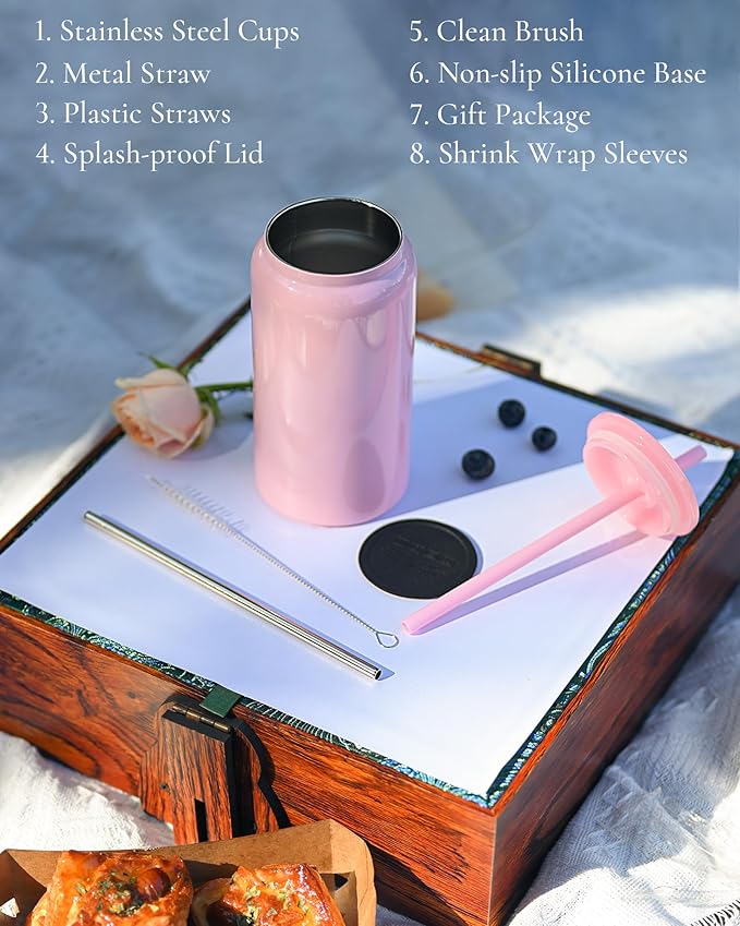 Glass Cups with Lids and Straws, 16oz Stainless Steels Cups, Beer Cups, Iced Coffee Cup, Smoothie Cup, Sublimation Tumbler, Green (Smooth Polished Finish, Sublimatable)